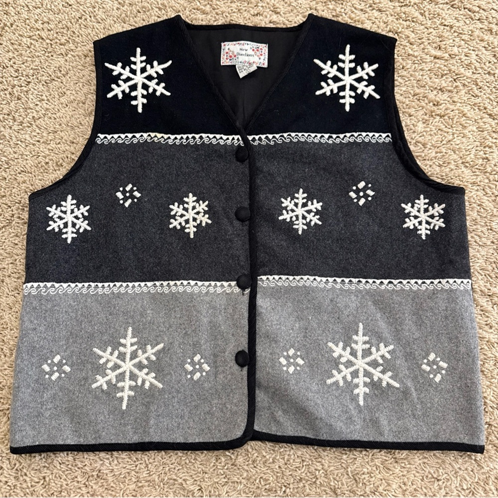 90s Wool Blend, Blocky Fit, Snowflake Vest - Womens sz L - Grandma Y2K
